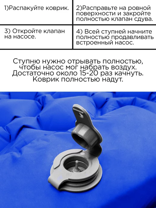 PRESIDENT FISH Коврик надувной "President Fish" 6 см для туризма 8886202, синий, фото 3