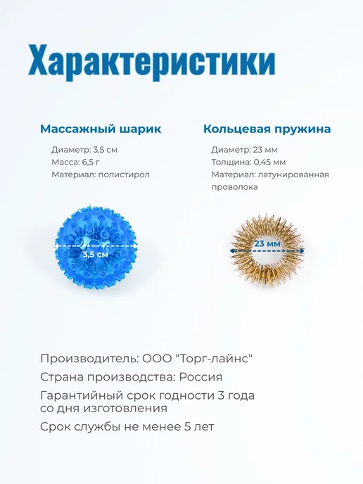 Торг Лайнс Массажный шарик Суджок 2 кольца пружинки, синий, фото 6