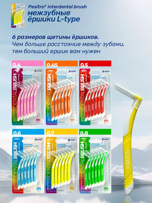 Pesitro Межзубные ершики для зубов и брекетов 6 шт многоразовые 0.7, 6 шт, фото 5