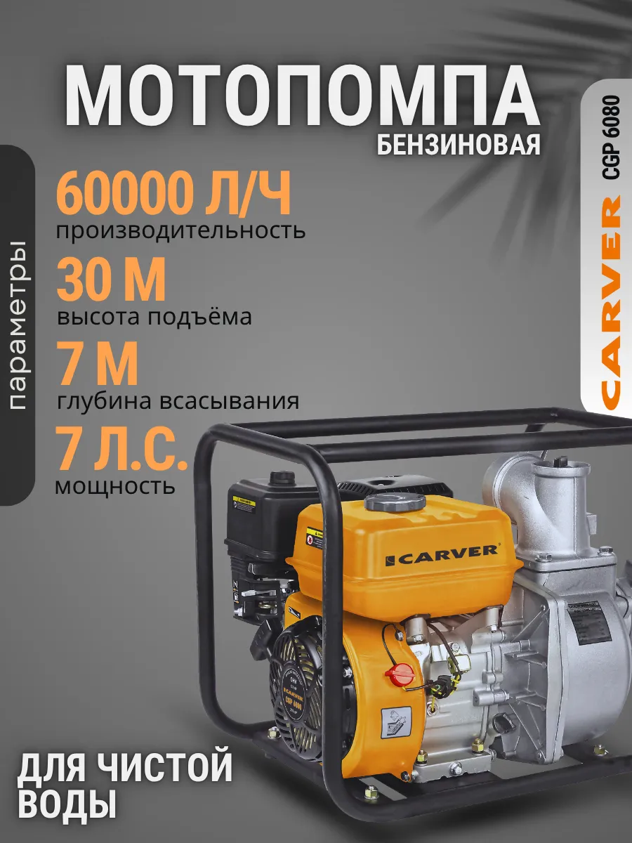 Мотопомпа бензиновая для воды CGP 6080, центробежный насос