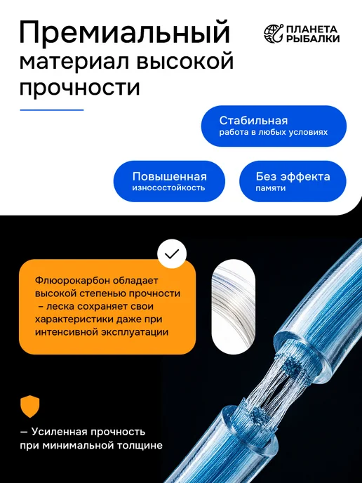 ПЛАНЕТА РЫБАЛКИ Леска рыболовная флюрокарбон 100 м, 100 м, фото 3