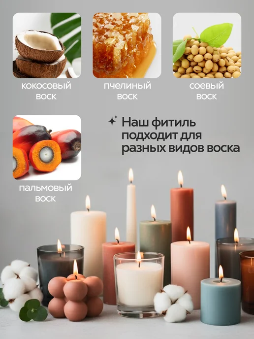 Mulinika Palette Фитиль для создания восковых свечей хлопковый, белый, фото 4