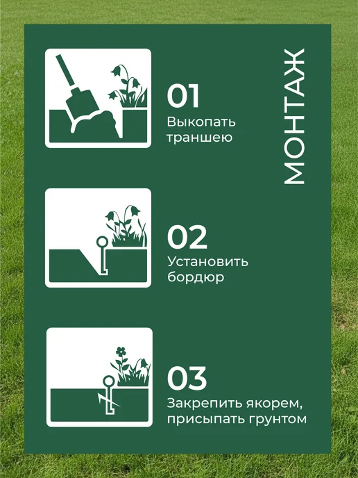 ГеоПластБорд Бордюрная лента садовая Деко 20м чёрная для газона и клумб, 10 м, зеленый, фото 5
