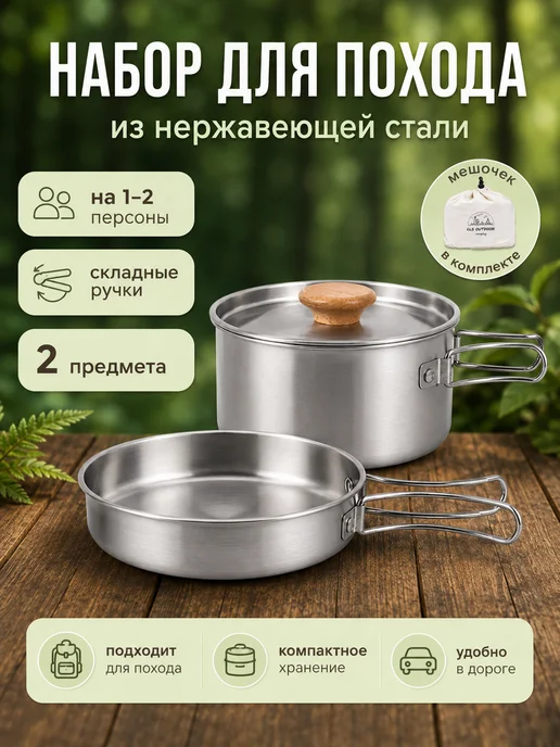 Homehold Набор туристической походной посуды на 1-2 персоны, серый
