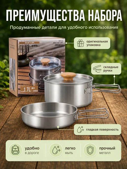 Homehold Набор туристической походной посуды на 1-2 персоны, серый, фото 4