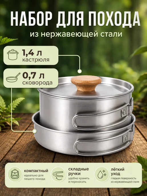 Homehold Набор туристической походной посуды на 1-2 персоны, серый, фото 5