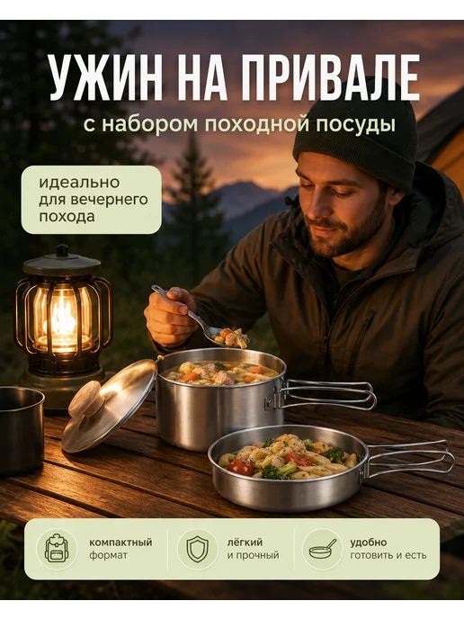 Homehold Набор туристической походной посуды на 1-2 персоны, серый, фото 6