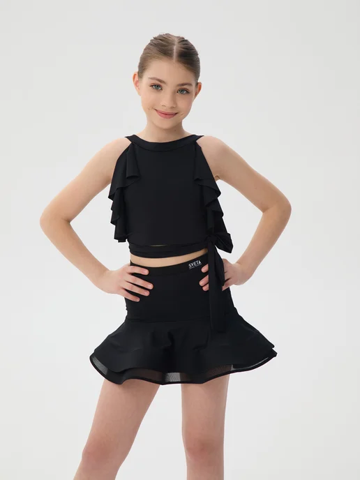 Sveta Dance Fashion Топ танцевальный с воланами, черный, фото 5