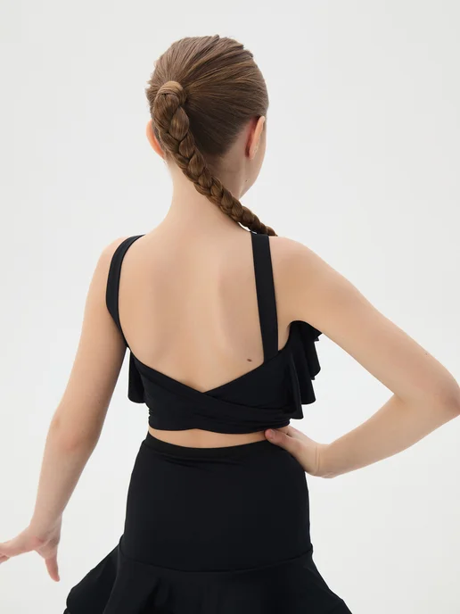 Sveta Dance Fashion Топ танцевальный с воланами, черный, фото 6