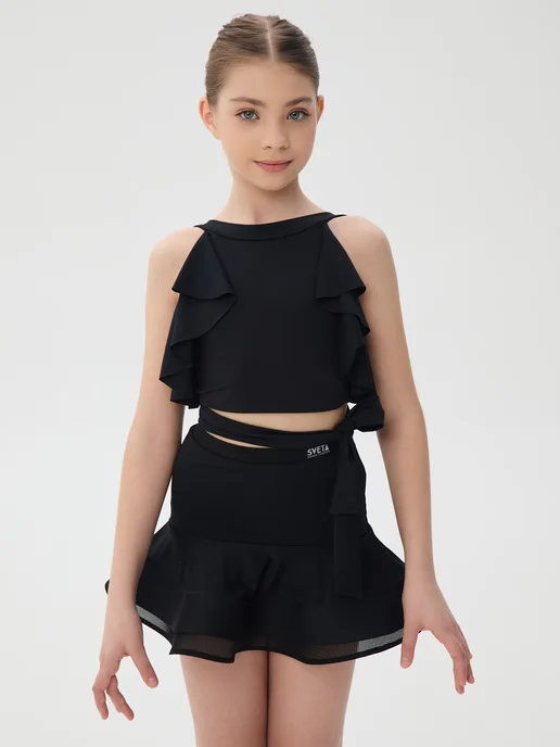 Sveta Dance Fashion Топ танцевальный с воланами, черный, фото 7