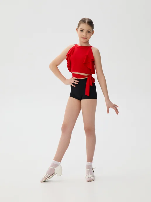 Sveta Dance Fashion Топ танцевальный с воланами, красный, фото 4