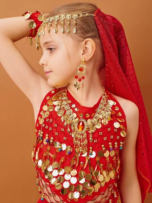WOW_SHOP_KIDS Костюм для восточных танцев 7 предметов, красный, фото 2