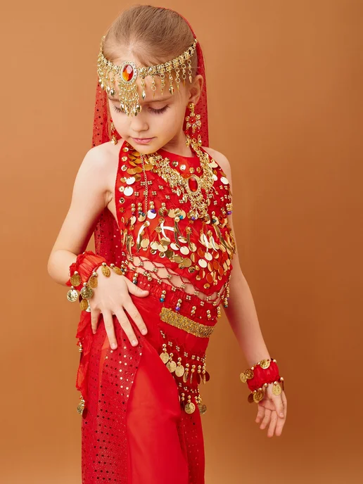 WOW_SHOP_KIDS Костюм для восточных танцев 7 предметов, красный, фото 6
