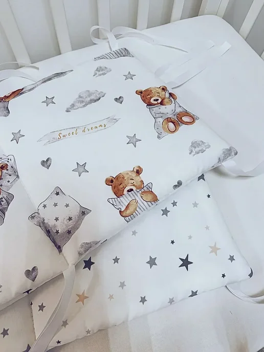 BABYTEX5 Бортик в кроватку для новорожденного 240*30 см - мишки, 240x30, фото 4