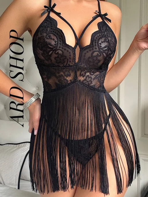 ARD SHOP Пеньюар женский кружевной комплект эротик, черный, фото 4