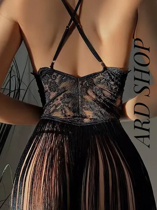 ARD SHOP Пеньюар женский кружевной комплект эротик, черный, фото 6