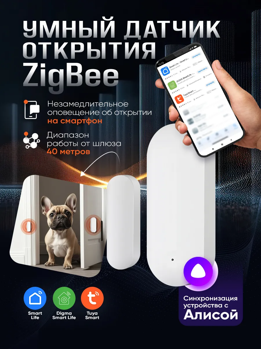 Умный датчик открытия дверей и окон Zigbee 3.0 Белый