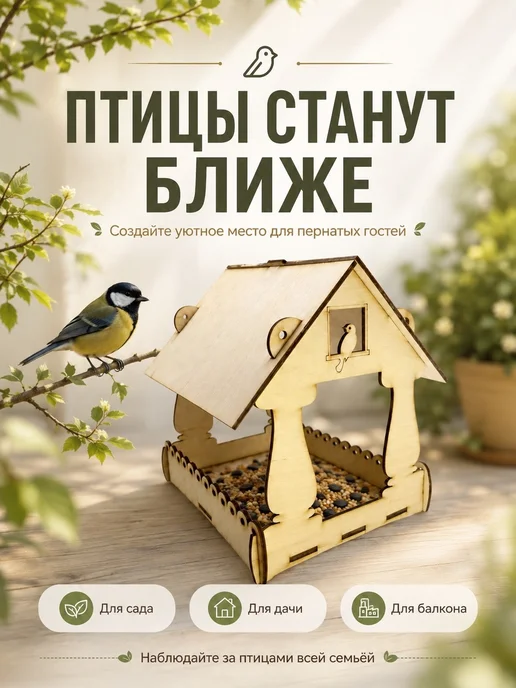 Fanerki Кормушка для птиц римская - скворечник деревянный, желтый, фото 2
