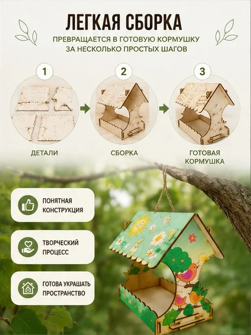 Fanerki Кормушка для птиц трафарет - скворечник деревянный, желтый, фото 3