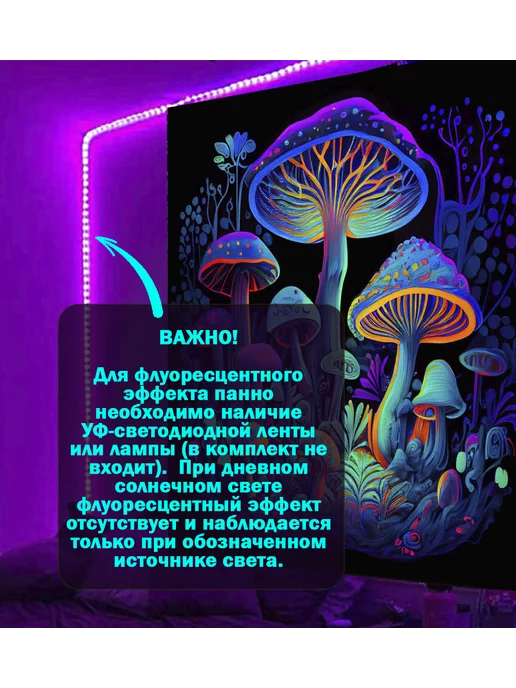 ReplicArts Тканевое панно Магия грибов флуоресцентное, вариант, фото 2