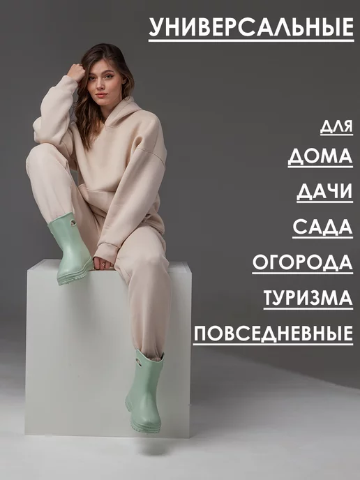 BEST Резиновые сапоги женские короткие утепленные осень-зима, зеленый, фото 6