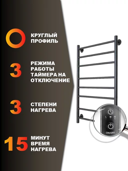 МАРГРОИД Электрический полотенцесушитель с терморегулятором, серый, фото 2