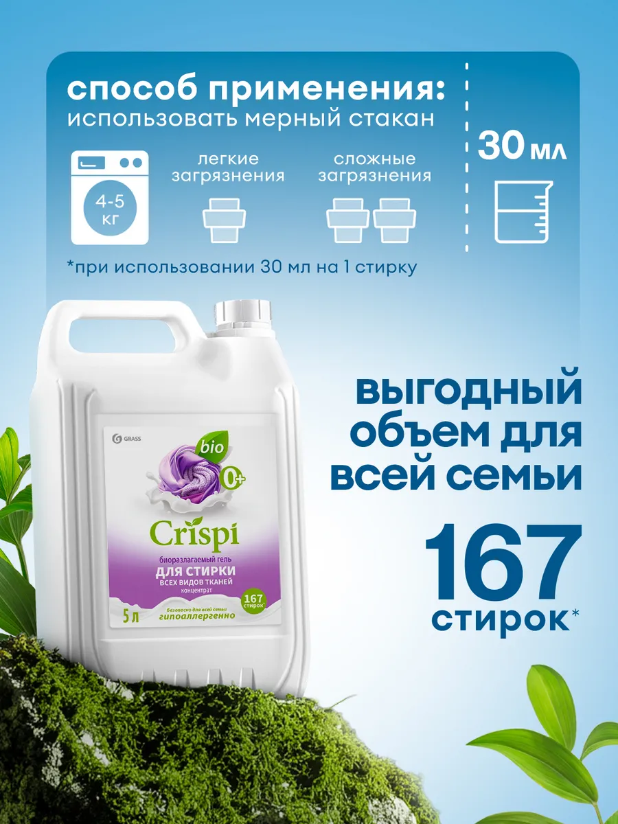 Гель для стирки 5 литров CRISPI, универсальный GRASS 211853180 купить за  870 ₽ в интернет-магазине Wildberries