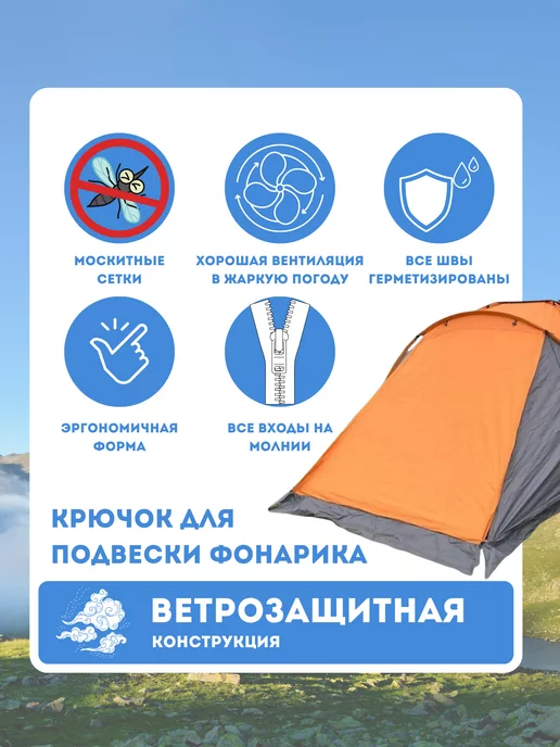 Vlaken Палатка туристическая двухместная, серый, фото 3
