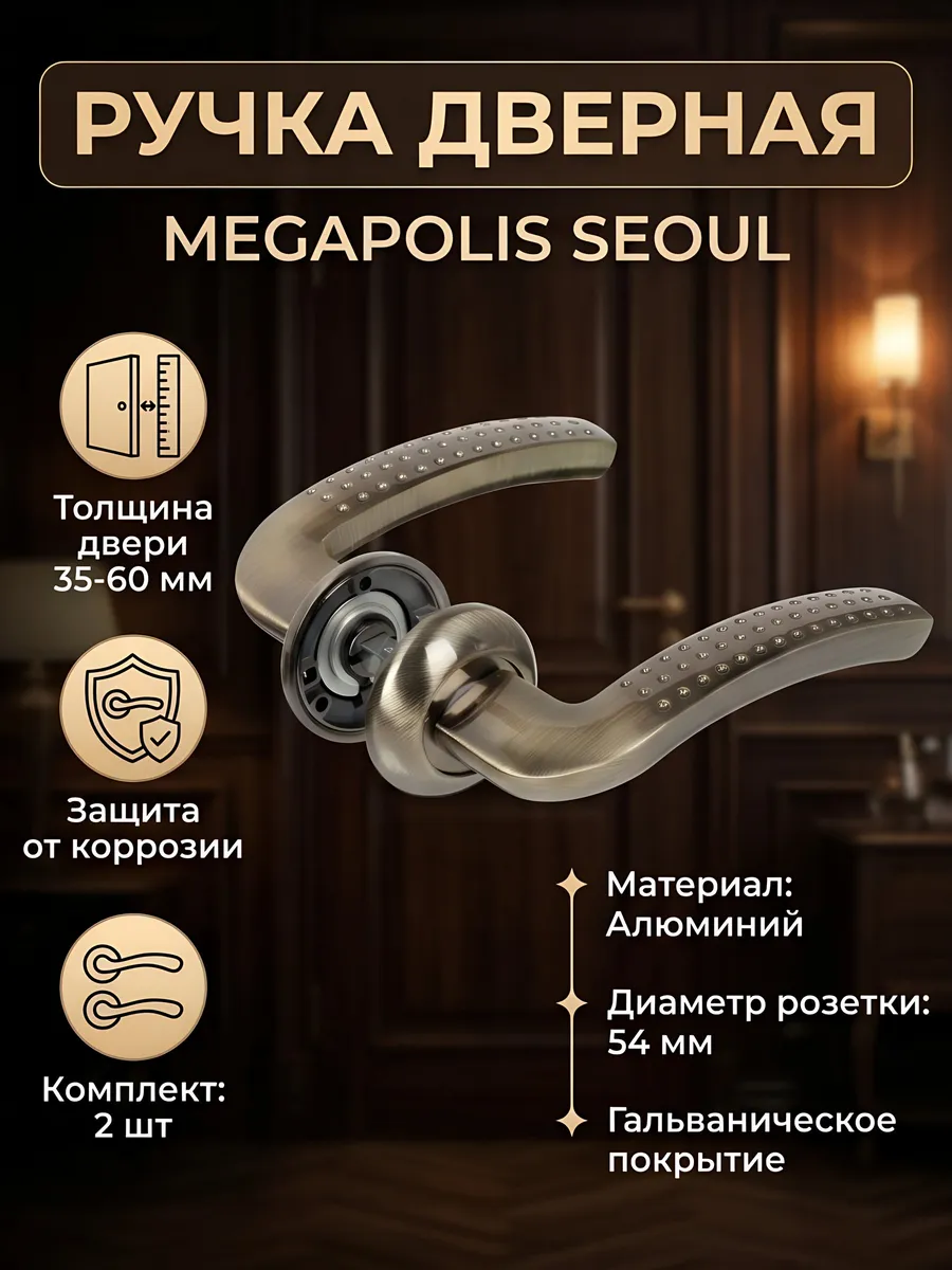 Ручка дверная на розетке Megapolis Seoul бронза