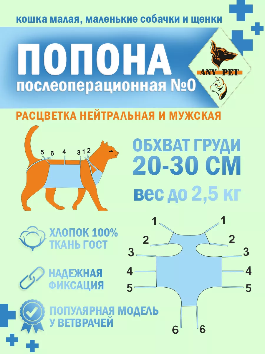 Попона послеоперационная №0 маленькие кошки и собачки