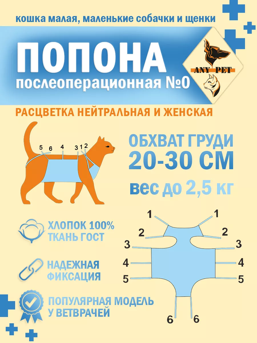 Попона послеоперационная №0 маленькие кошки и собачки