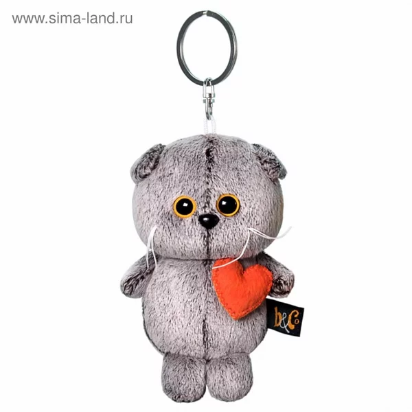 Мягкая игрушка брелок "Кот Басик брелок с сердечком", 12 см