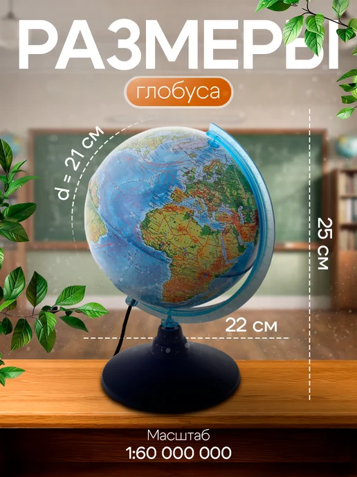 Глобус физический для школы с подсветкой 21 см, вариант, фото 2