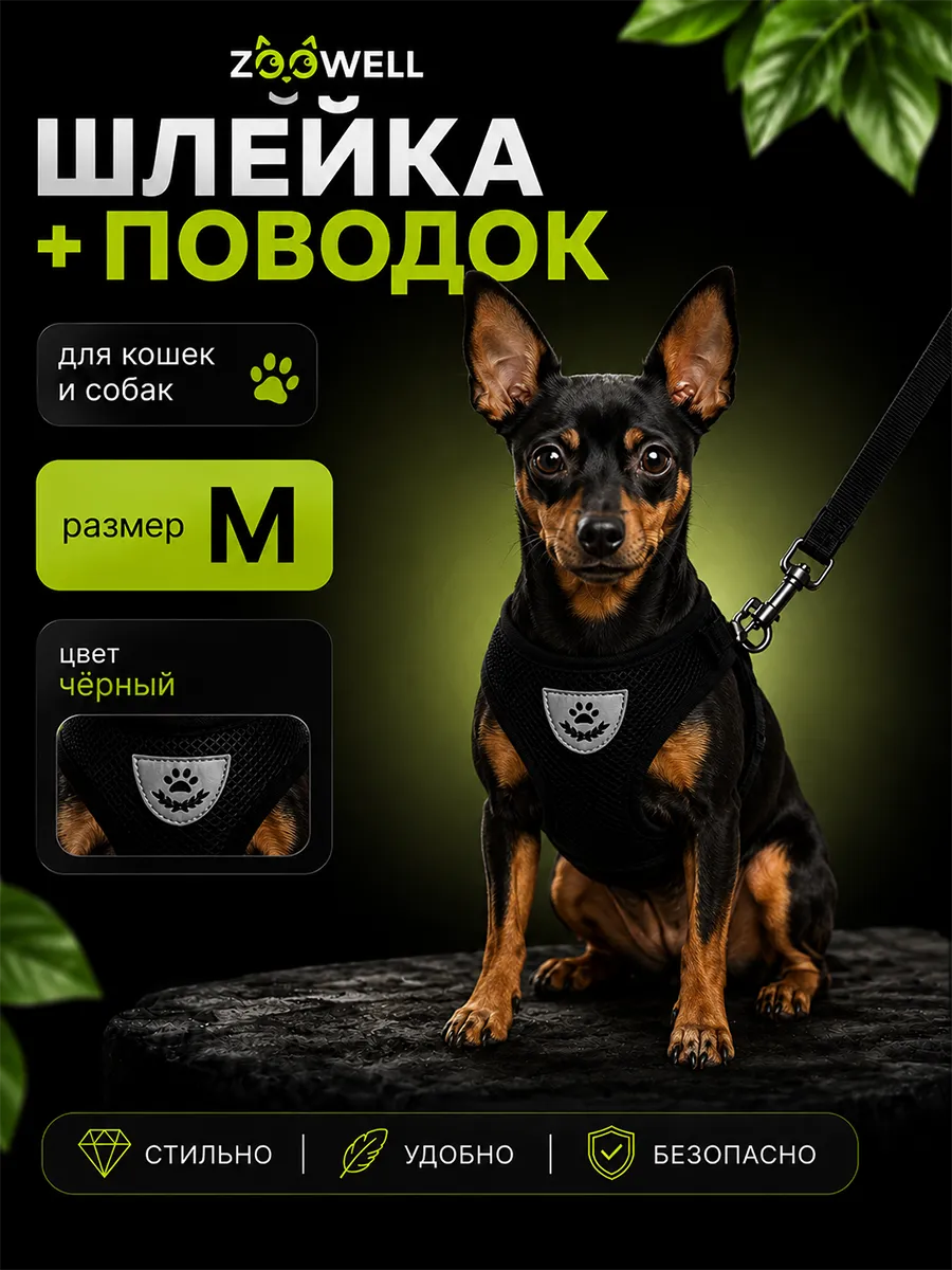 Прогулочная шлейка с поводком для собак и кошек