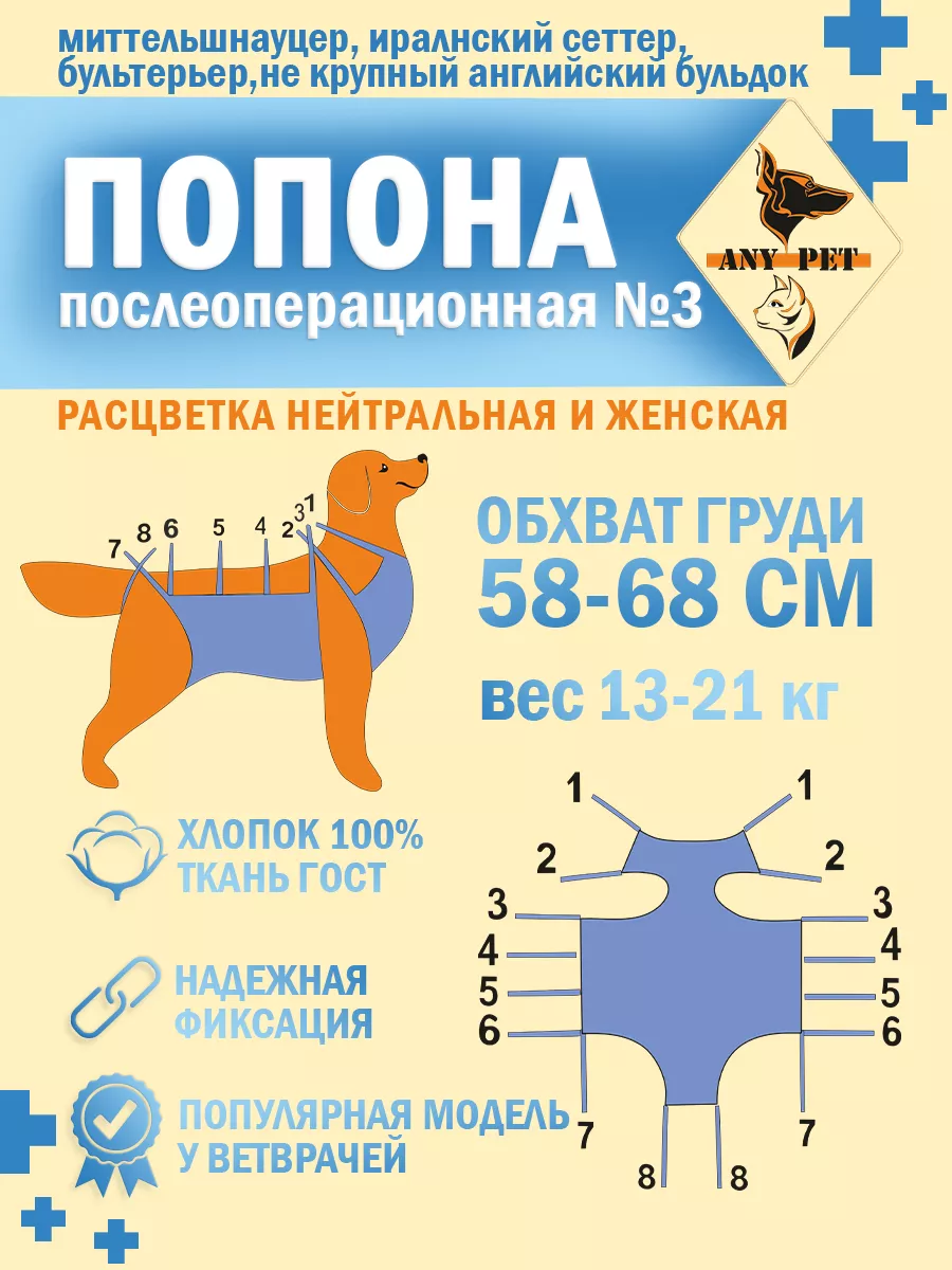 Попона послеоперационная №3 собаки средних пород