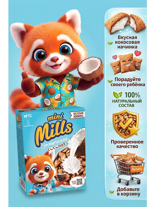Mini Mills Набор 3 шт. Подушечки с кокосовой начинкой 200г, 200 г, фото 4