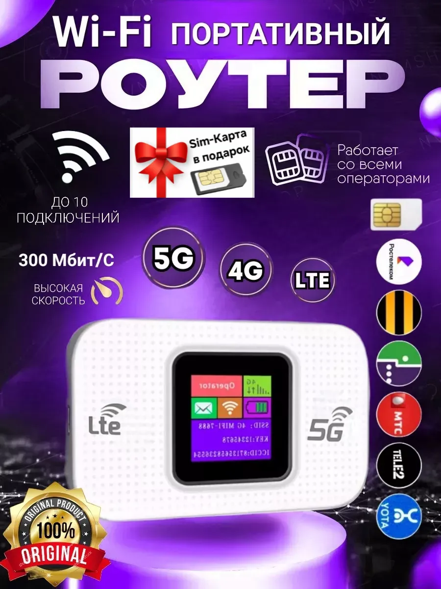 Карманный мини Wi-Fi Роутер + Сим карта Мегафон