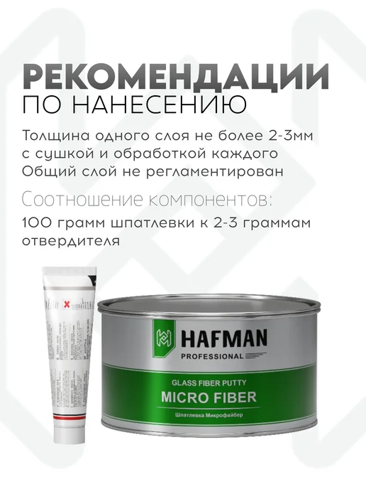 Hafman Шпатлевка с микро стекловолокном Fiber Micro 1.9 кг, 1,7 кг, фото 2
