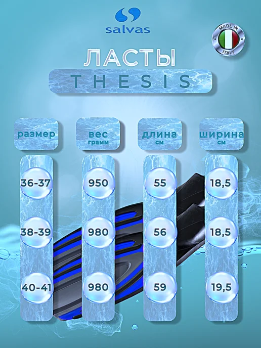 SALVAS Ласты для плавания и дайвинга "Thesis", синий, фото 3