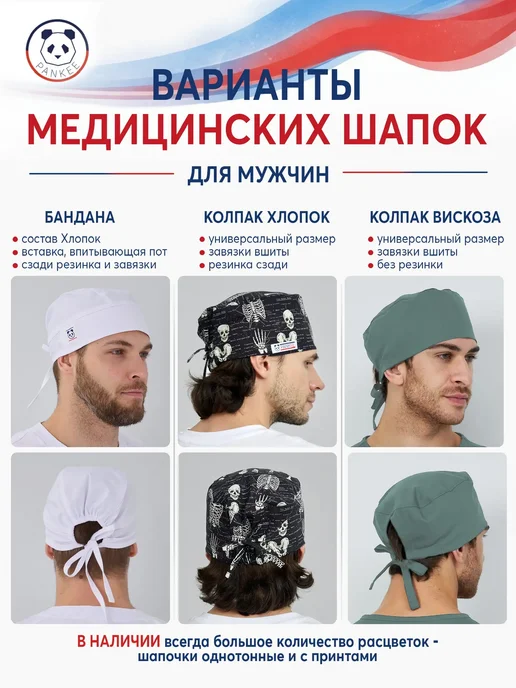 PANKEE Медицинский колпак из хлопка, синий, фото 2