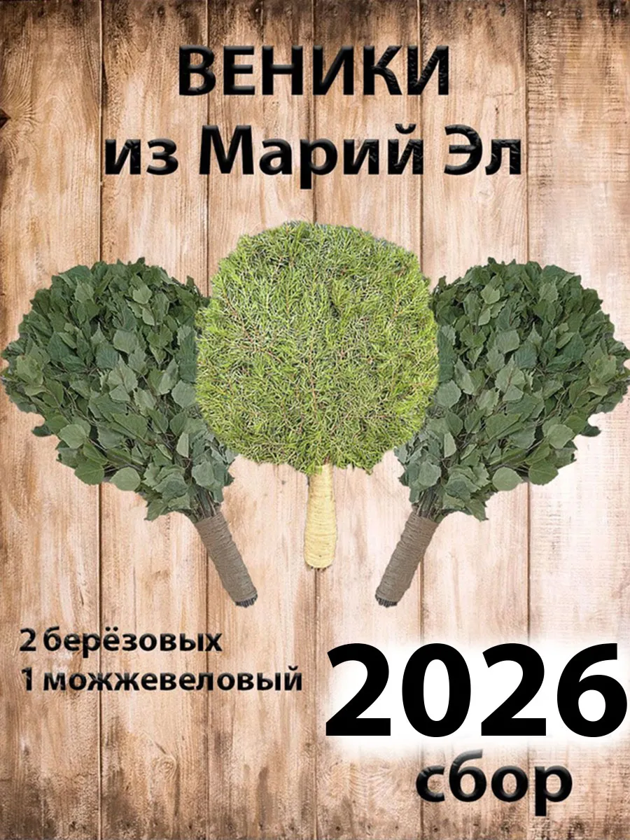 Комплект веников для бани, можжевельник и 2 березы 2026