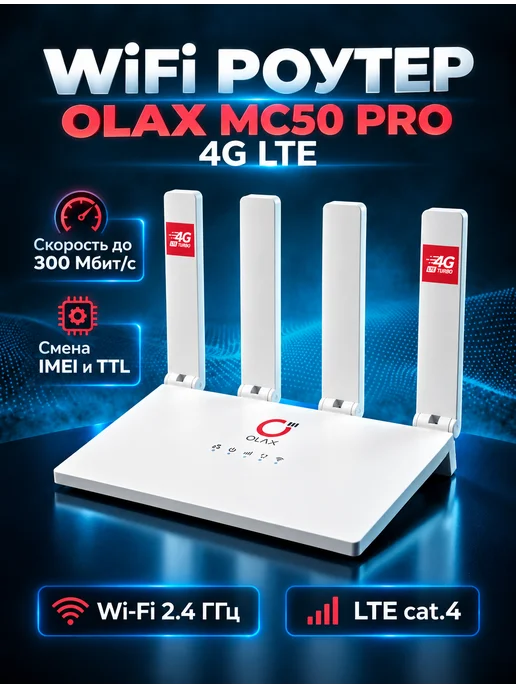 NETIS 4G Wi Fi роутер MC50 PRO с сим картой и внешними антеннами, 4 г