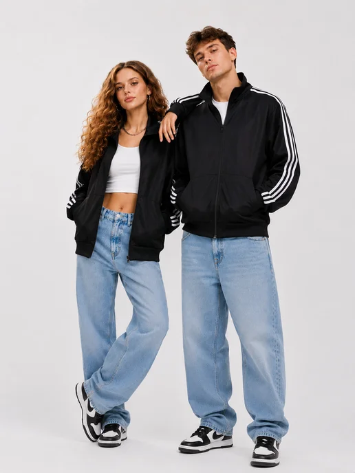 Brand Trend Олимпийка adidas спортивная на молнии три полоски зип худи, черный, фото 2