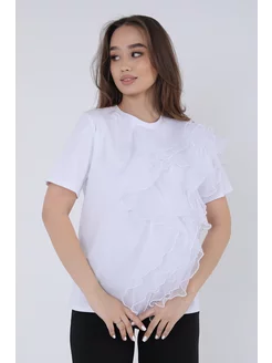 Белая футболка однотонная нарядная She