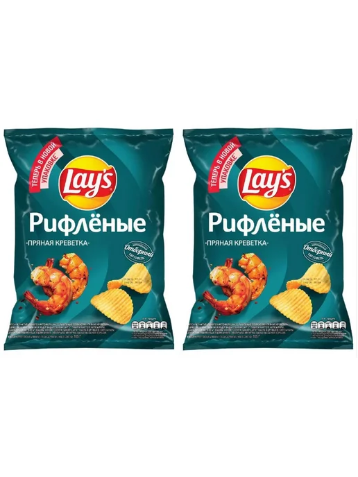 Lay's Чипсы картофельные Пряная креветка, рифлёные, 105г, 2шт, 105 г, 2 шт