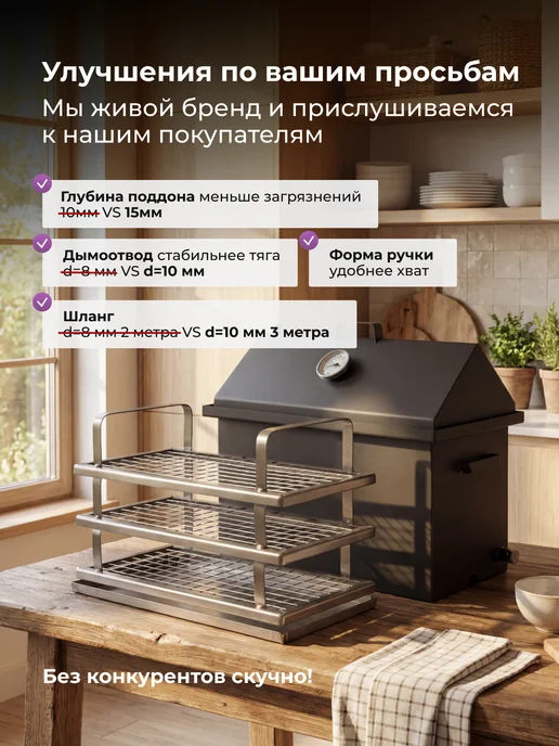 ВАСИЛИЧ Коптильня 3-ярусная горячего и холодного копчения 3 мм, 51 л, 3 шт, фото 2