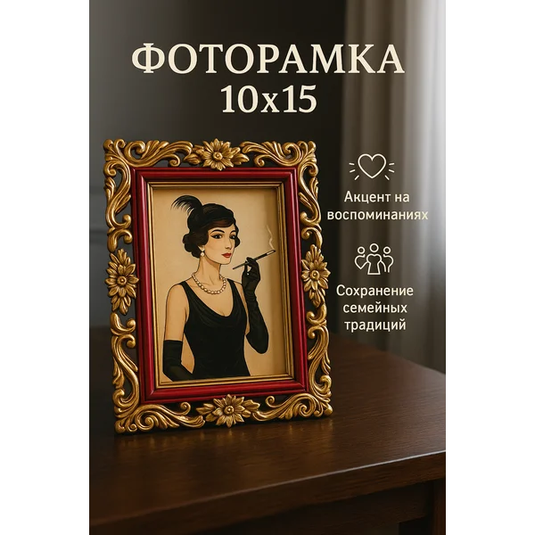 Фоторамка красная с золотом 10х15