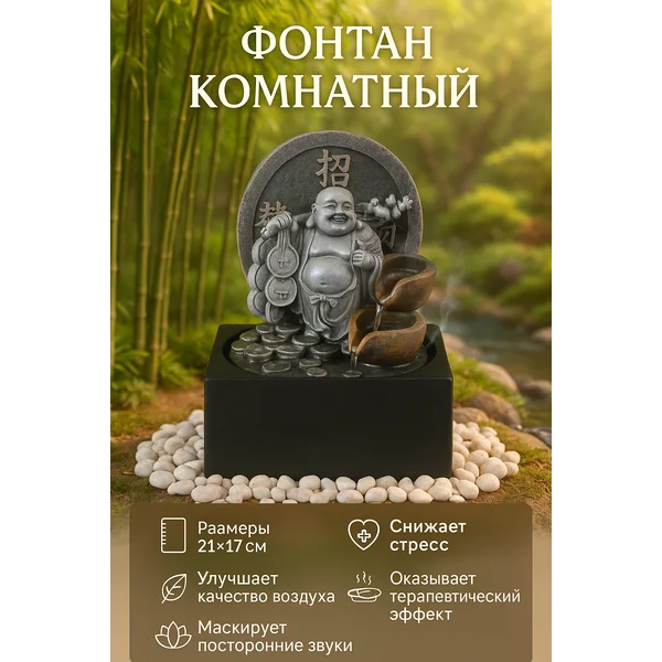 Фонтан комнатный «Хотей со связками монет» 18х18х24 см