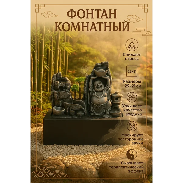 Фонтан комнатный Хотей со слитком в городе 29х21х26 см