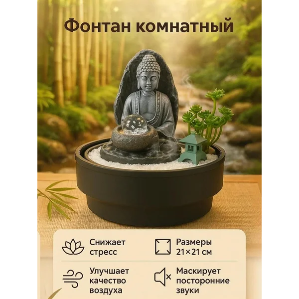Фонтан комнатный Хотей в саду Дзен 21х21х21 см